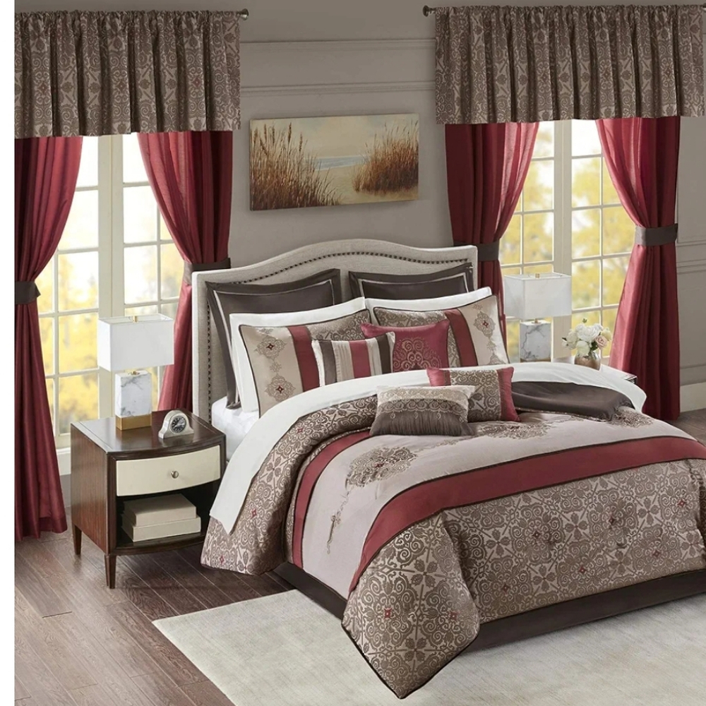 Elegant Brown and Red Bedding Set